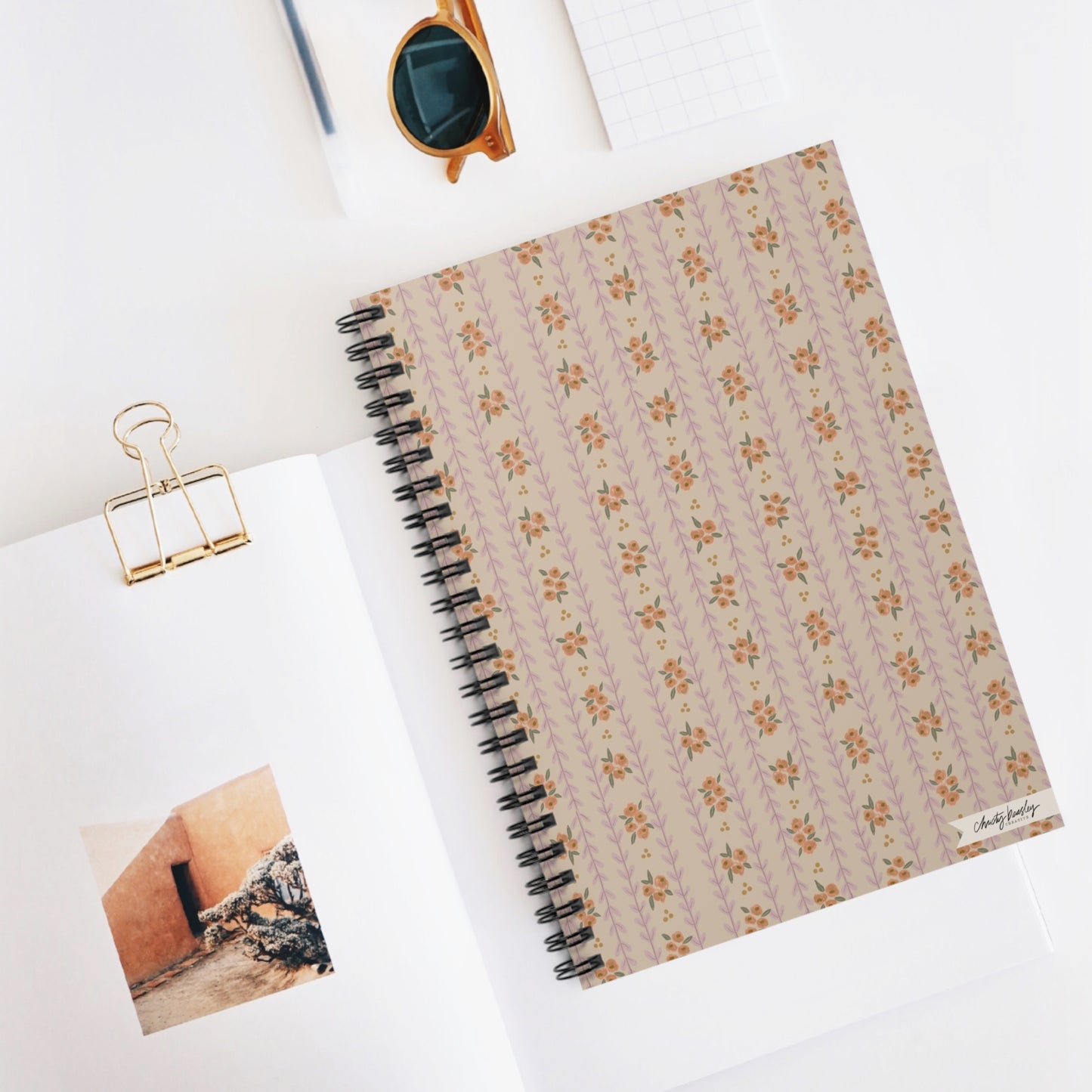 “Granny Floral Stripes” Spiral Notebook - Ruled Line - by Christy Beasley