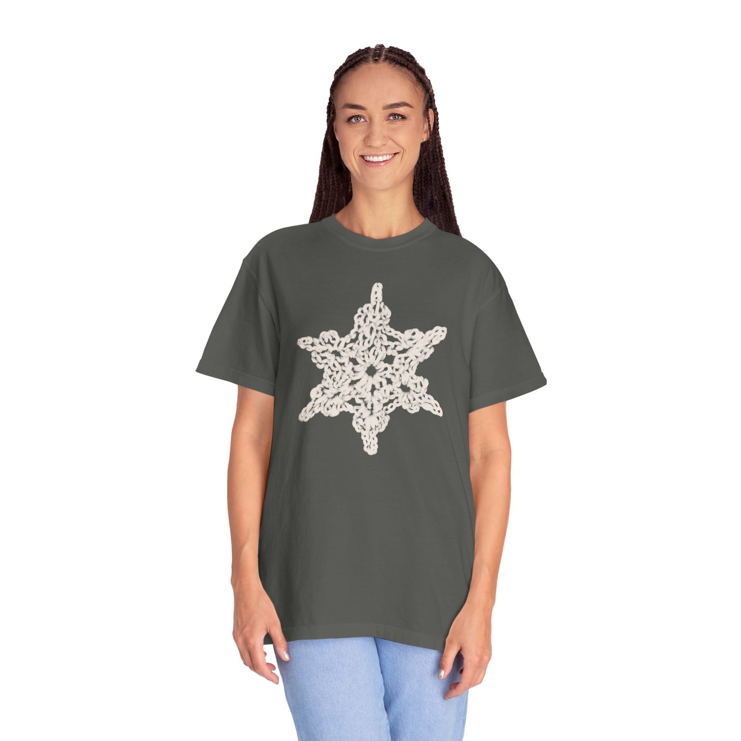 Crochet Snowflake - Unisex Garment-Dyed Comfort Colors T-shirt - by Christy Beasley