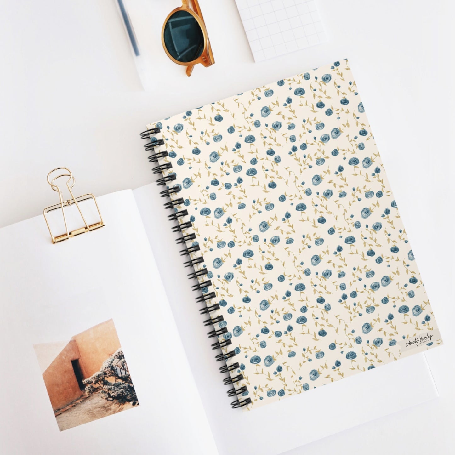 “Little Blue Floral” Spiral Notebook - Ruled Line - by Christy Beasley