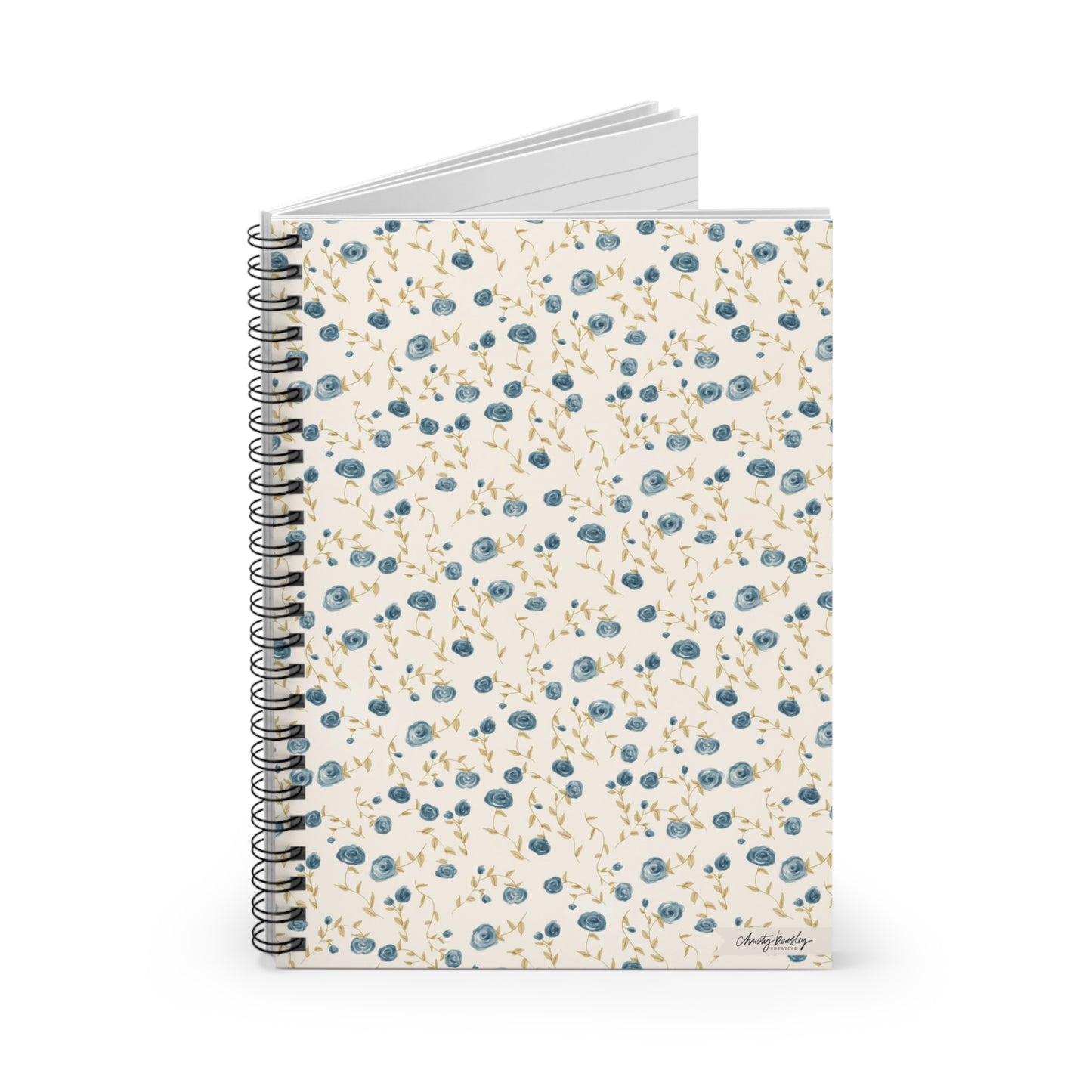 “Little Blue Floral” Spiral Notebook - Ruled Line - by Christy Beasley