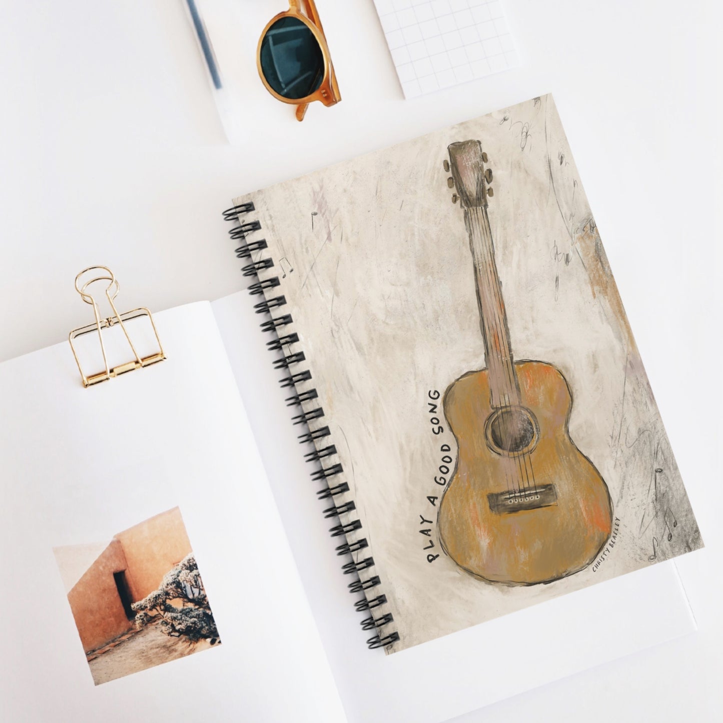 “Play a Good Song” Guitar Spiral Notebook - Ruled Line - by Christy Beasley