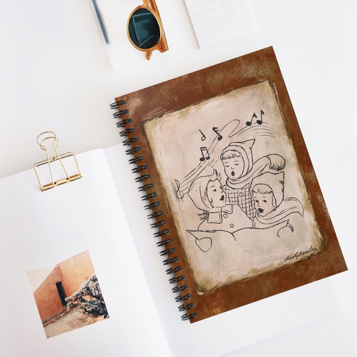 “Little Carolers” Spiral Notebook - Ruled Line - by Christy Beasley