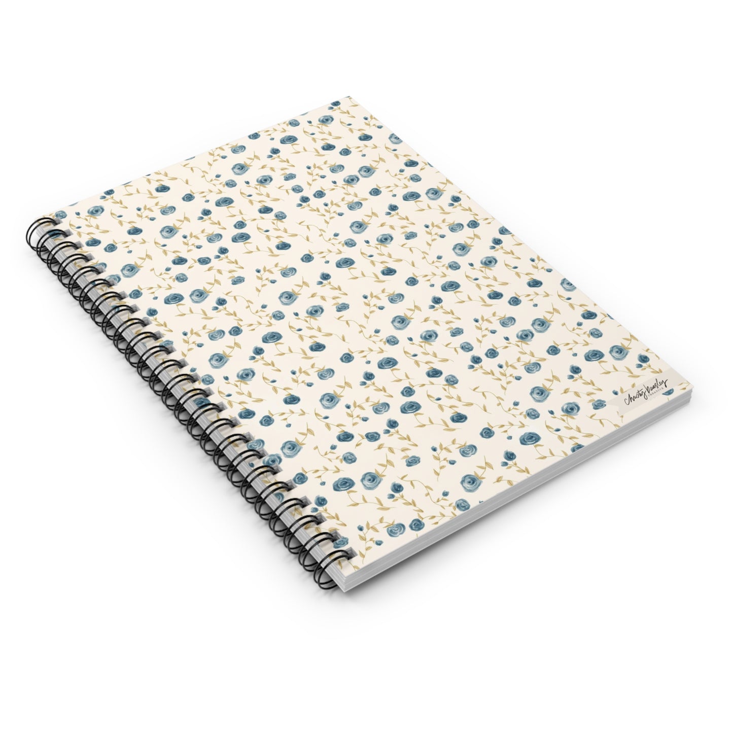 “Little Blue Floral” Spiral Notebook - Ruled Line - by Christy Beasley