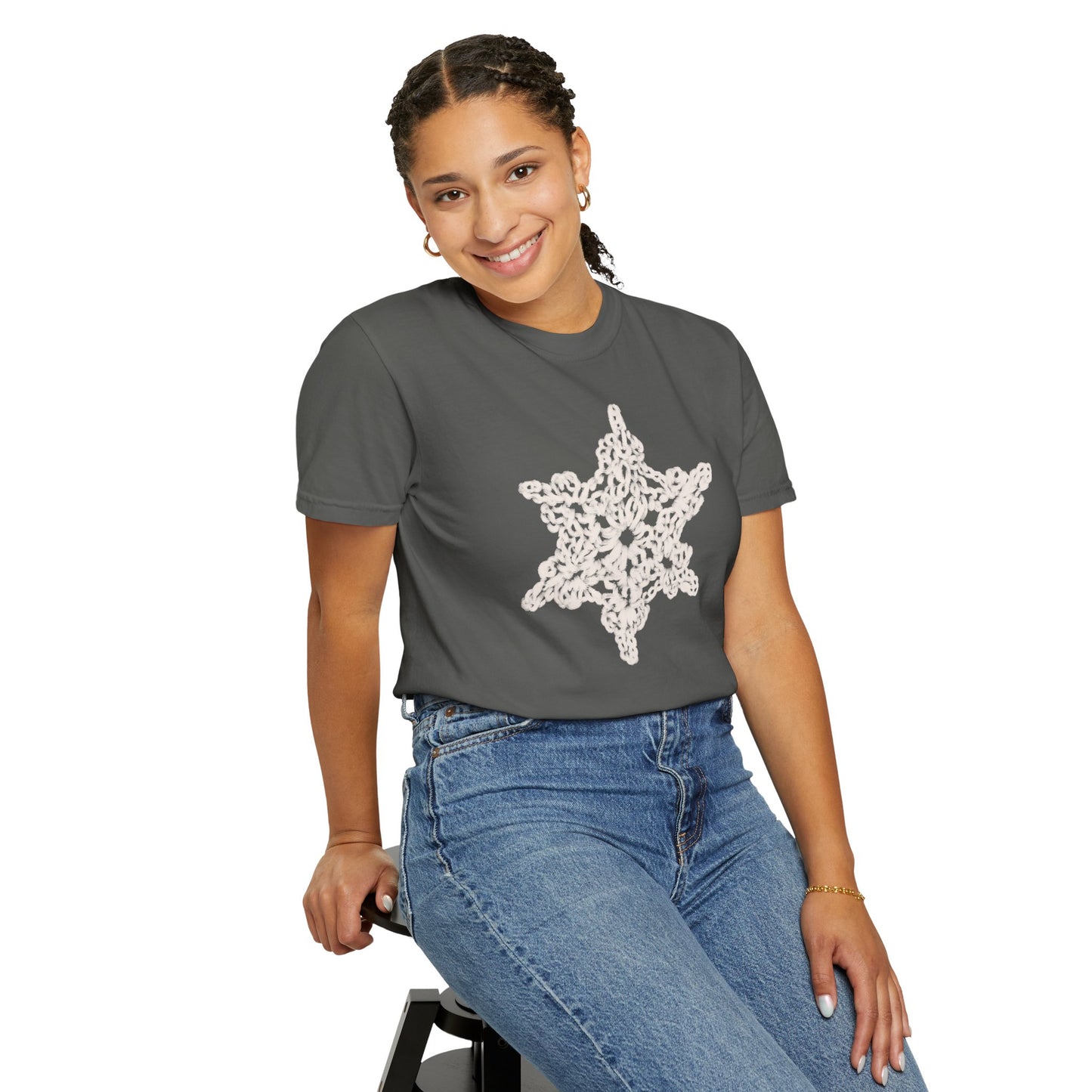 Crochet Snowflake - Unisex Garment-Dyed Comfort Colors T-shirt - by Christy Beasley