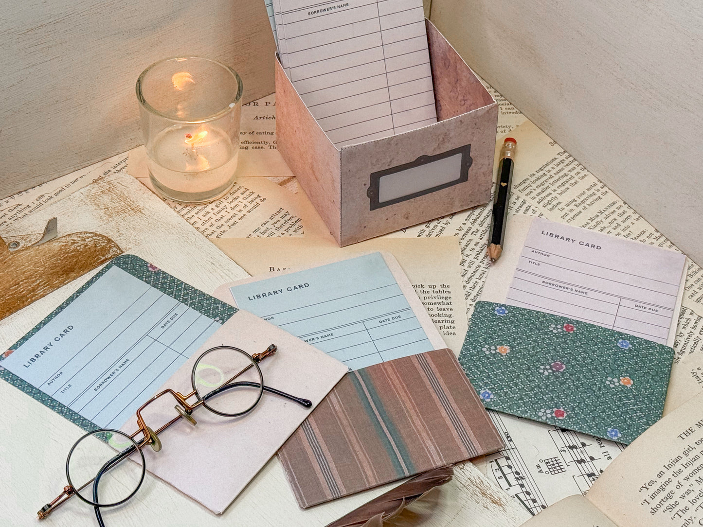 Library Cards + Pockets and Card Catalog Box Digital Download