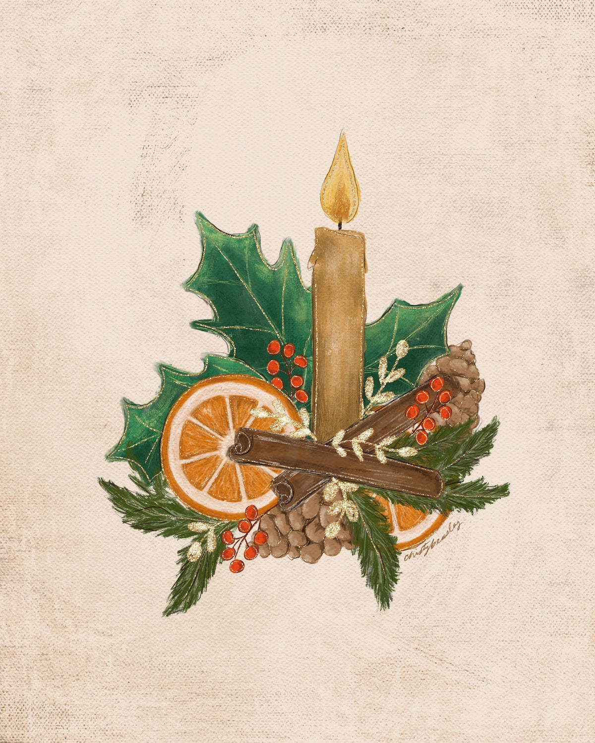Vintage Holly Sprigs Print