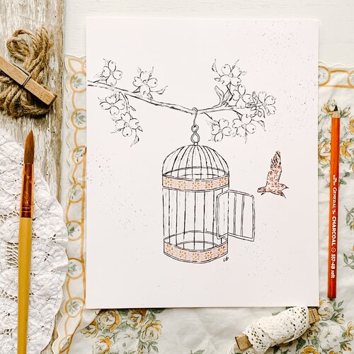 Bird Cage Charcoal Print