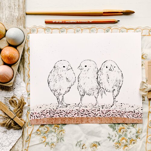 Chicks Charcoal Print