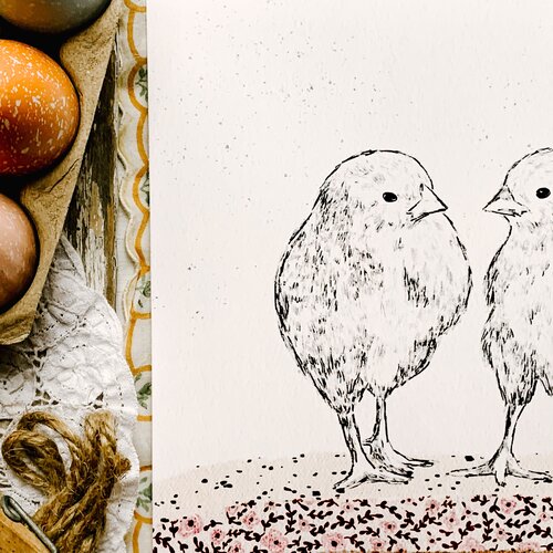 Chicks Charcoal Print