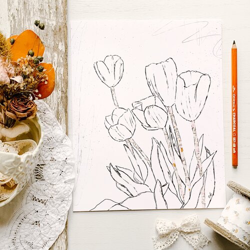 Tulips Charcoal Print