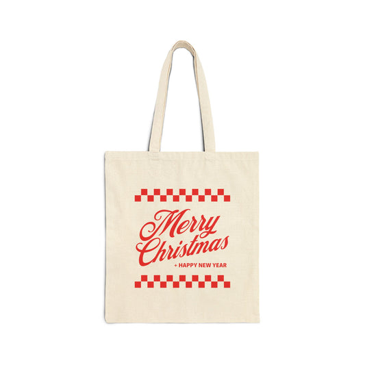 Merry Christmas Checkerboard - Cotton Canvas Tote Bag