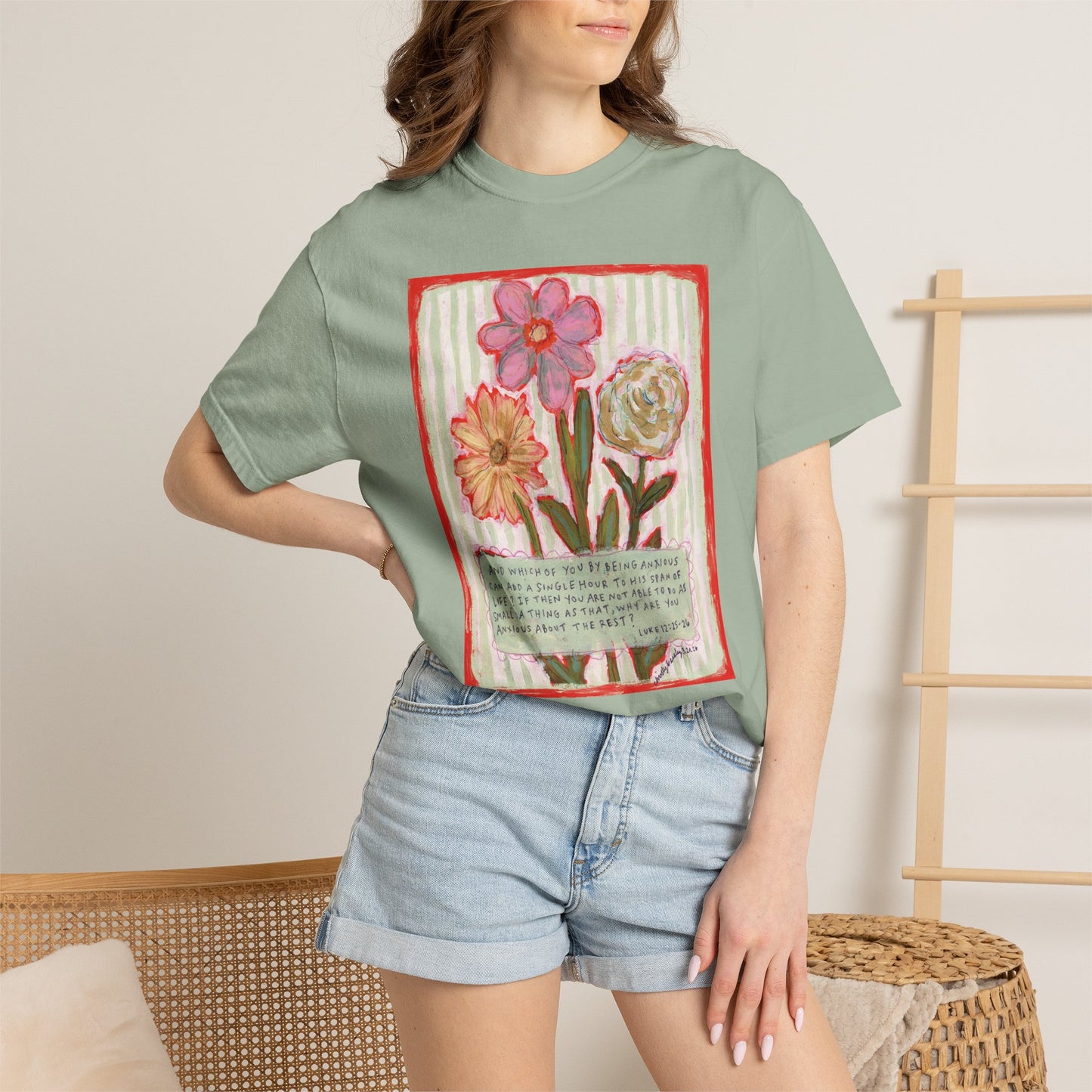 Floral Bunch - Luke 12:25-26 - Unisex Garment-Dyed Comfort Colors T-shirt - by Christy Beasley