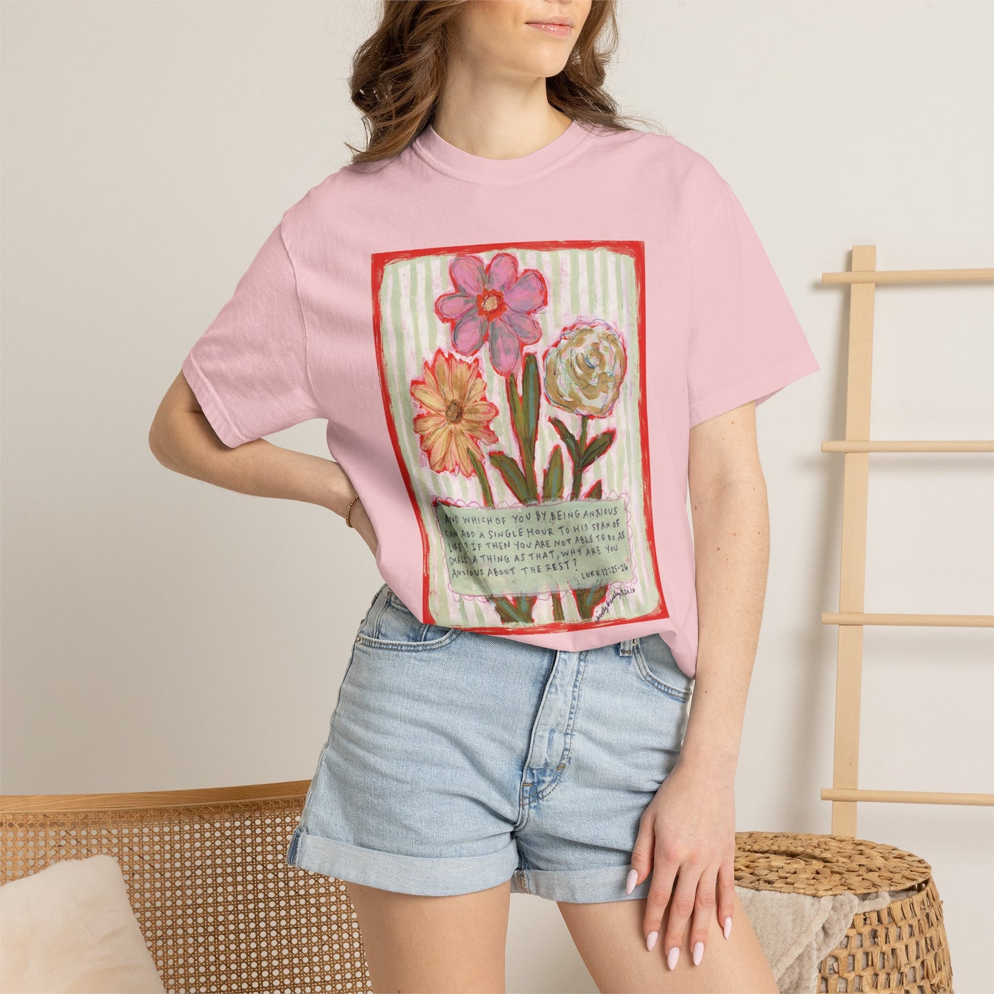 Floral Bunch - Luke 12:25-26 - Unisex Garment-Dyed Comfort Colors T-shirt - by Christy Beasley