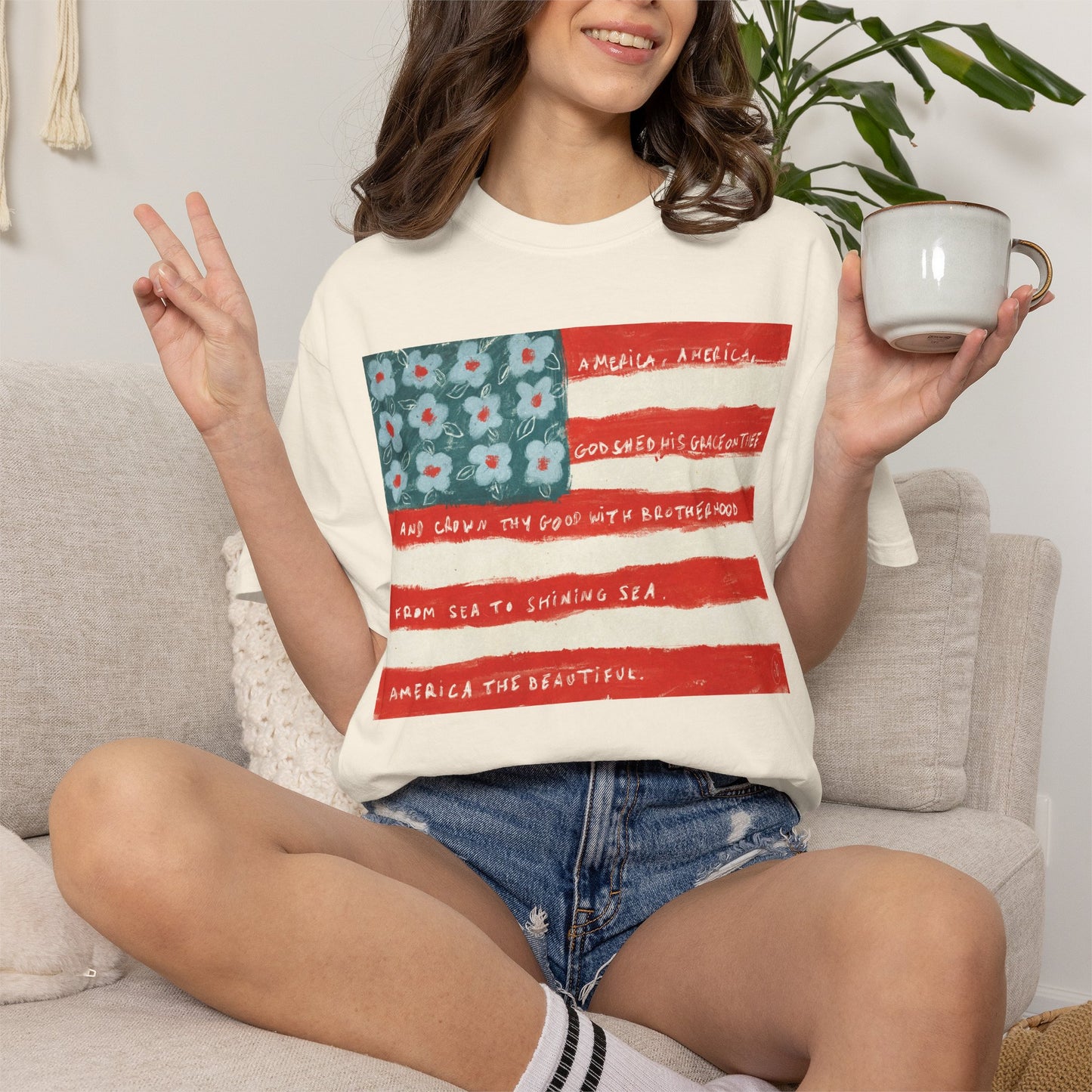 AMERICAN FLAG - Unisex Garment-Dyed Comfort Colors T-shirt - by Christy Beasley
