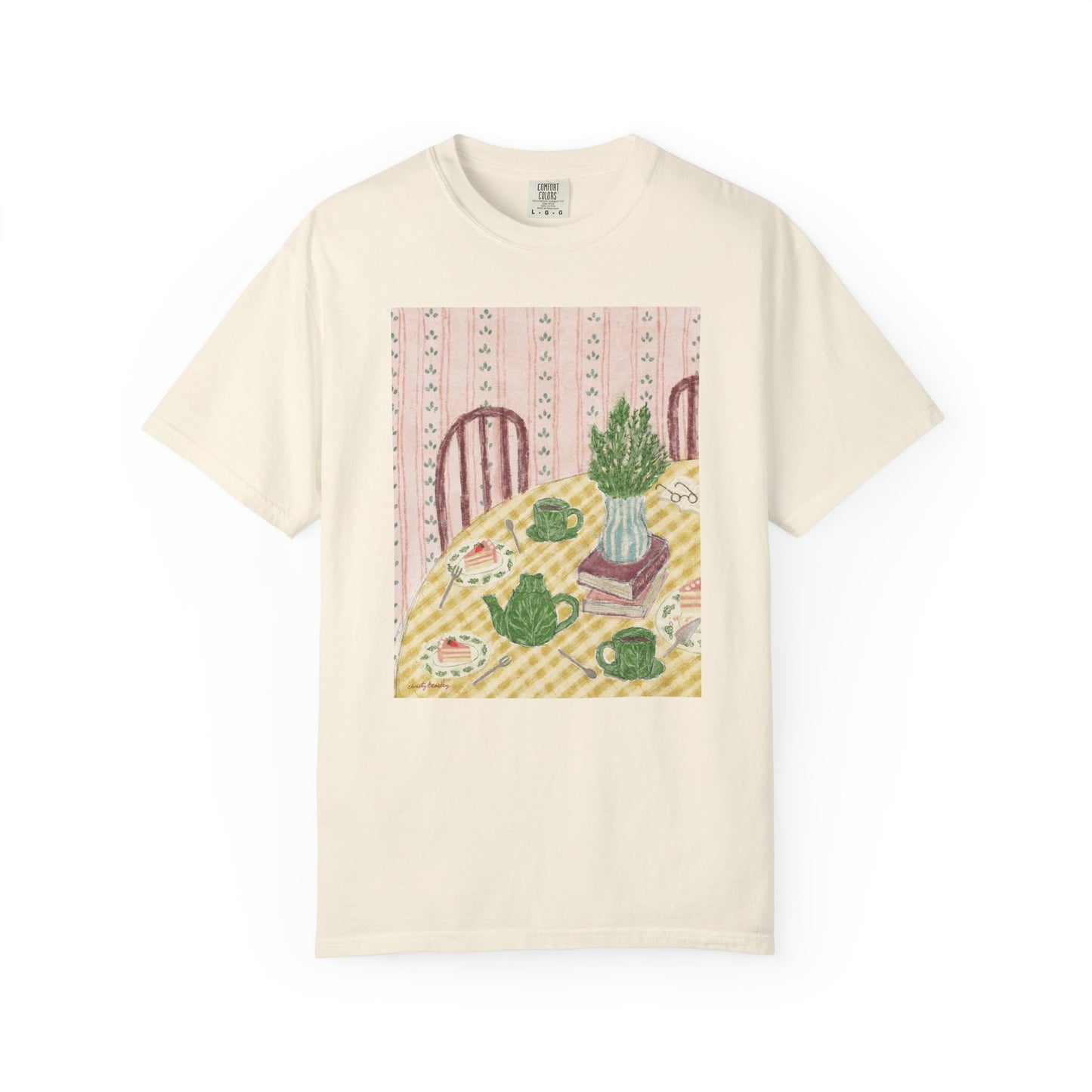 Cabbage Tea Time - Unisex Garment-Dyed Comfort Colors T-shirt - by Christy Beasley