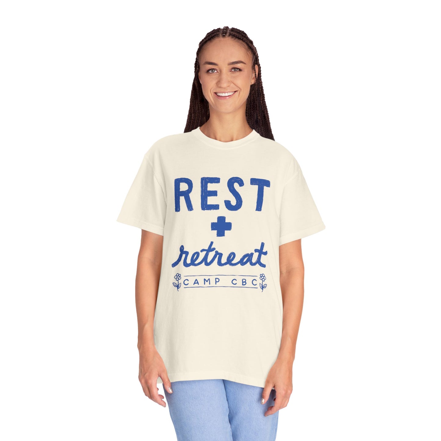 “Rest + Retreat” - Camp CBC 2024 - Unisex Garment-Dyed Comfort Colors T-shirt - by Christy Beasley