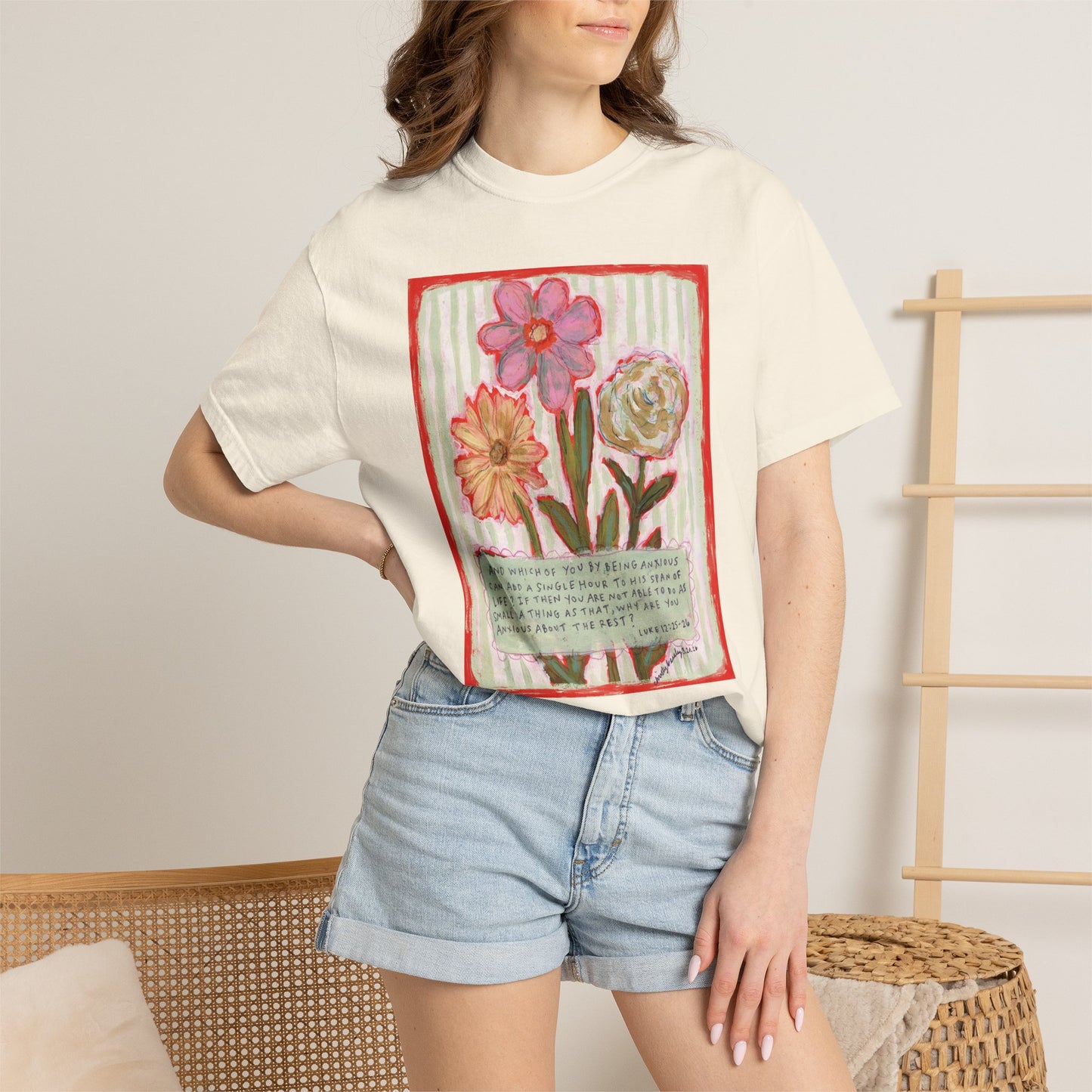 Floral Bunch - Luke 12:25-26 - Unisex Garment-Dyed Comfort Colors T-shirt - by Christy Beasley