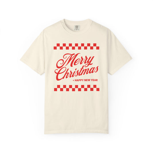 Merry Christmas + Happy New Year - Unisex Garment-Dyed Comfort Colors T-shirt - by Christy Beasley