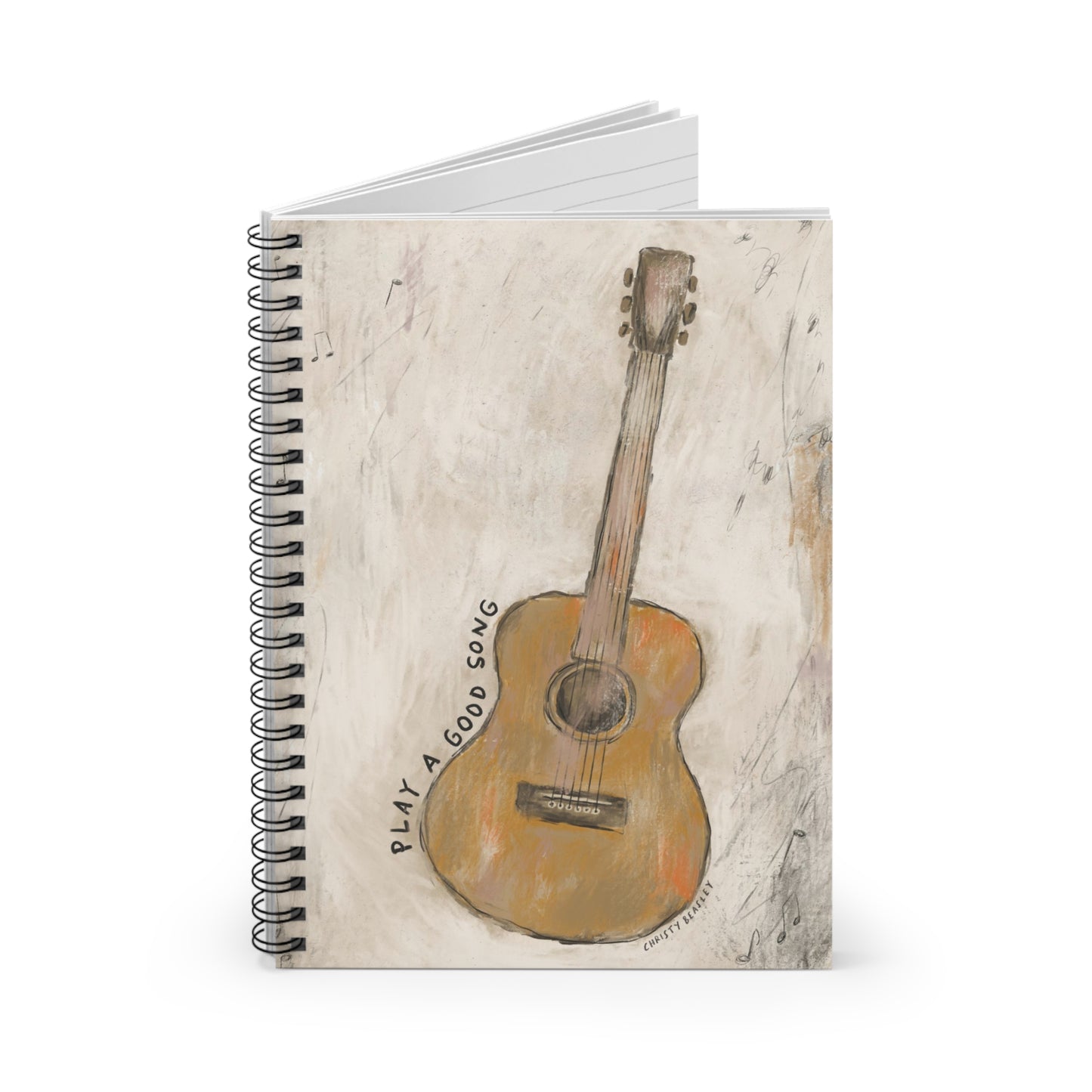 “Play a Good Song” Guitar Spiral Notebook - Ruled Line - by Christy Beasley