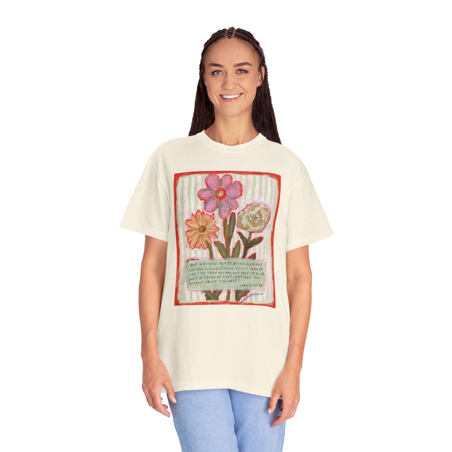 Floral Bunch - Luke 12:25-26 - Unisex Garment-Dyed Comfort Colors T-shirt - by Christy Beasley