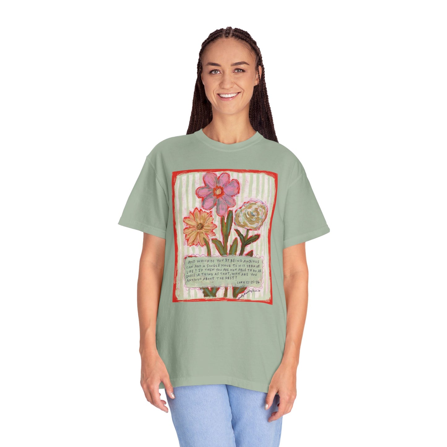 Floral Bunch - Luke 12:25-26 - Unisex Garment-Dyed Comfort Colors T-shirt - by Christy Beasley