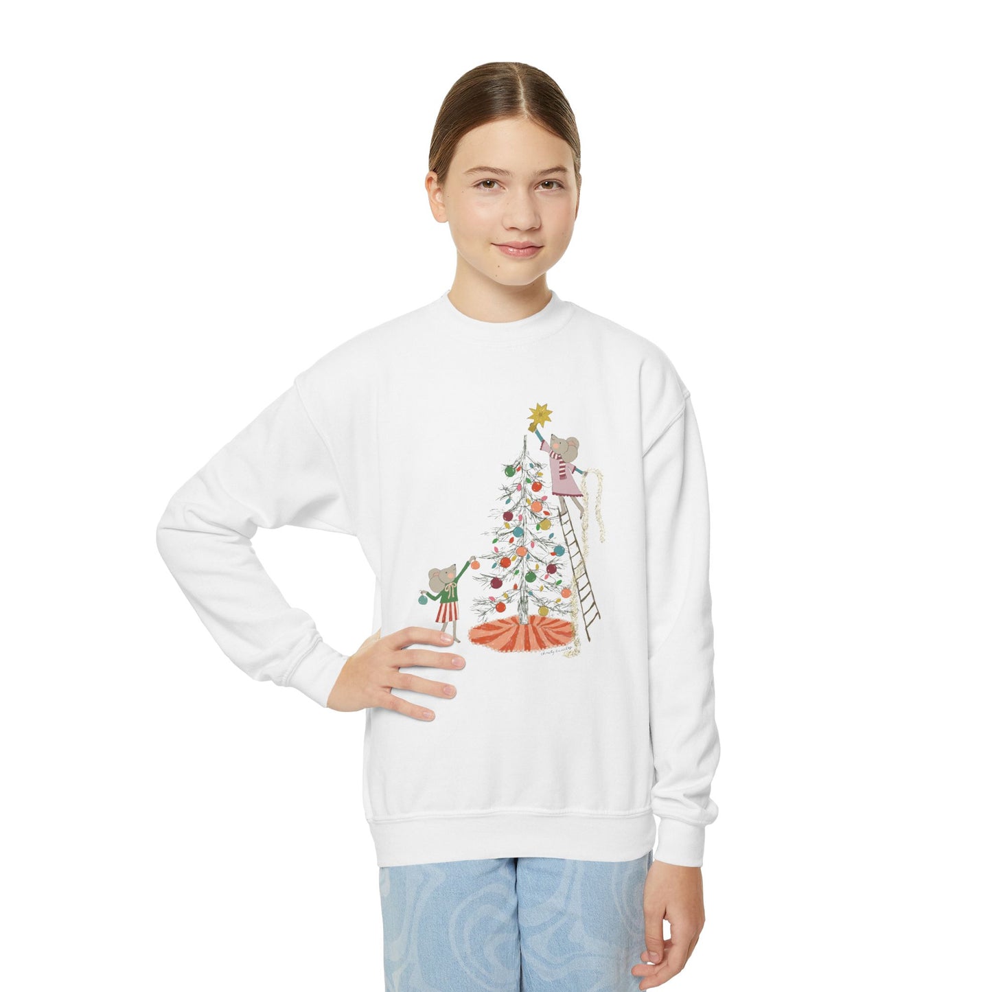 KIDS - Merry Mice Tree - Youth Crewneck Sweatshirt