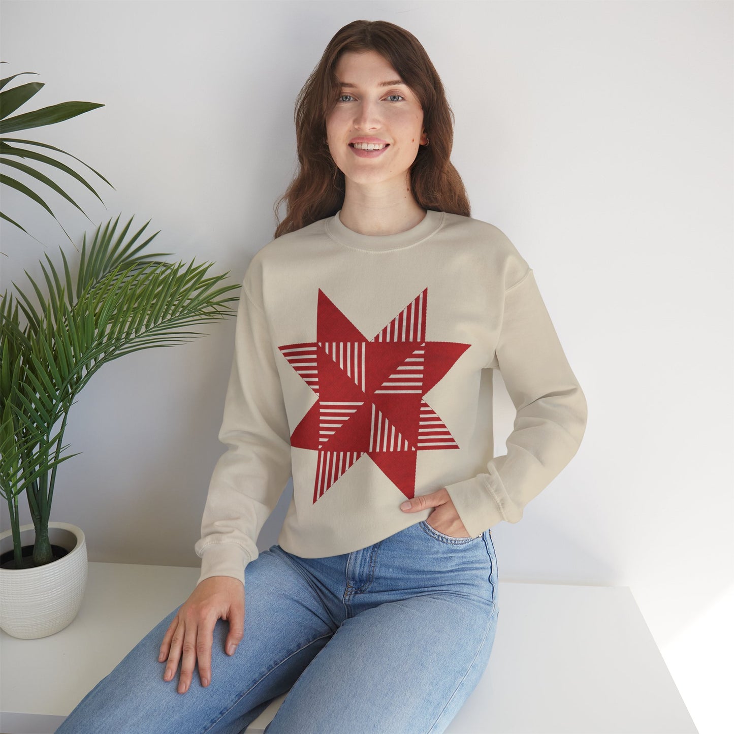 Christmas Star Quilt Block - Unisex Heavy Blend™ Crewneck Sweatshirt