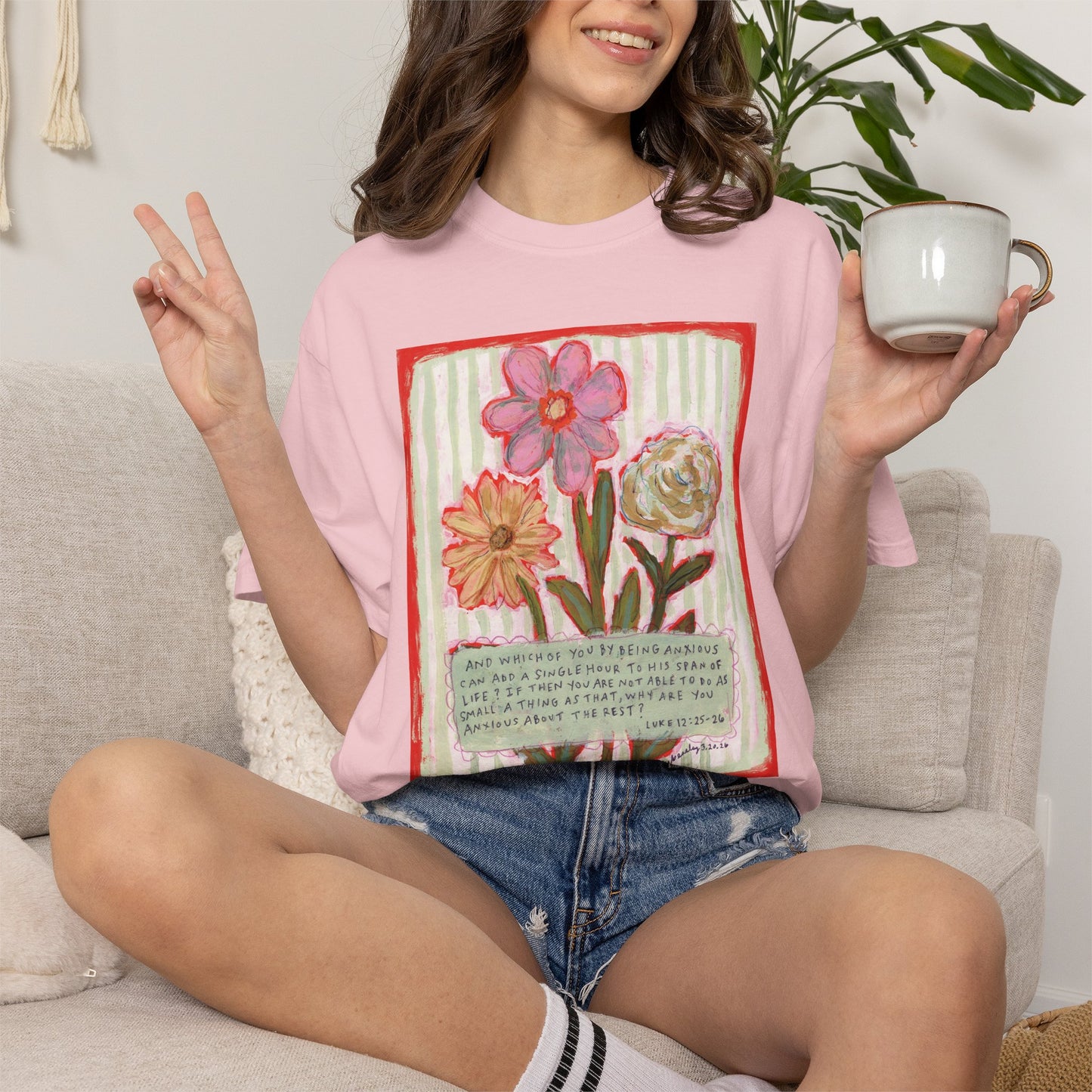Floral Bunch - Luke 12:25-26 - Unisex Garment-Dyed Comfort Colors T-shirt - by Christy Beasley