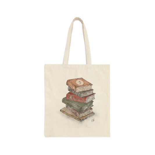 Book Stack Cotton Canvas Tote Bag