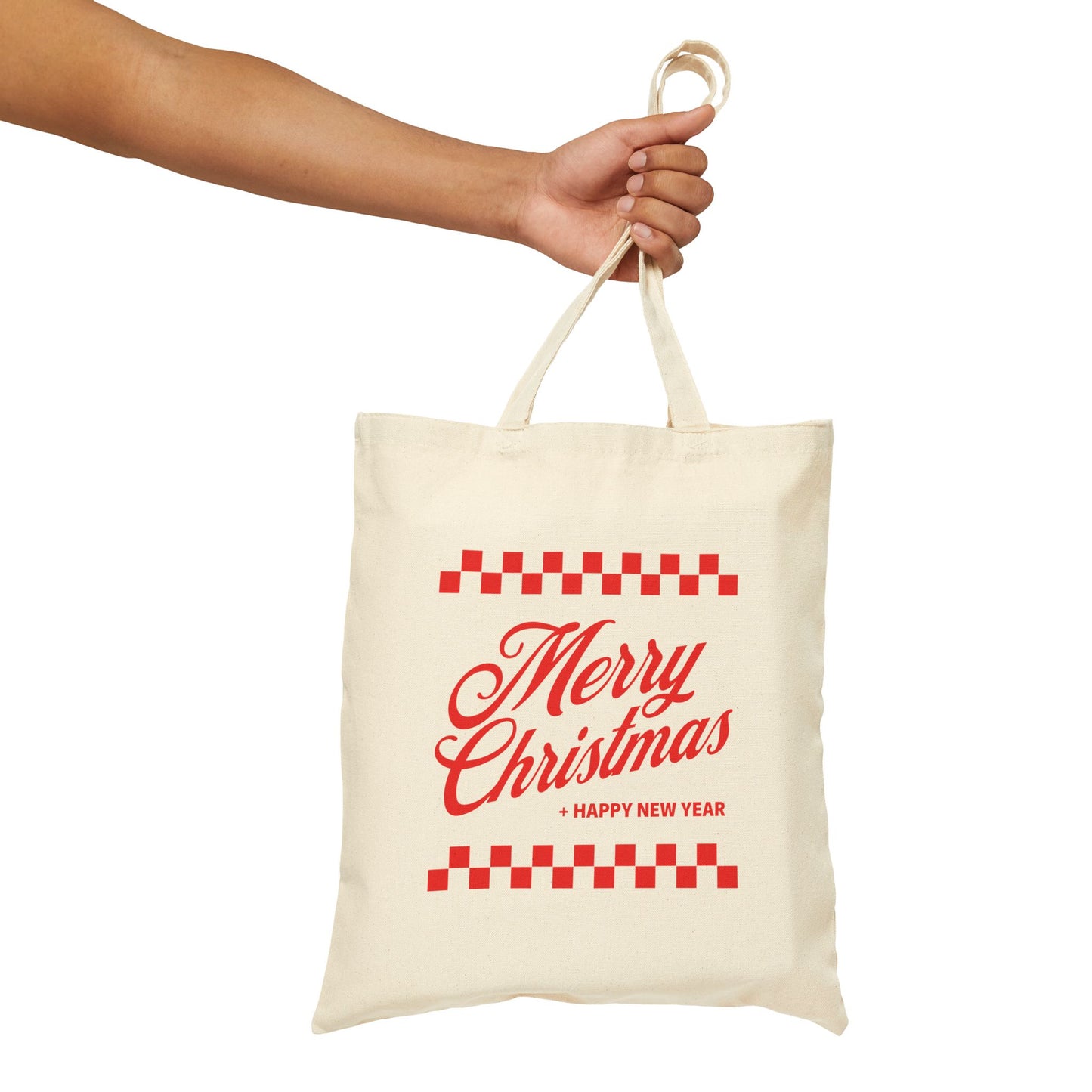 Merry Christmas Checkerboard - Cotton Canvas Tote Bag