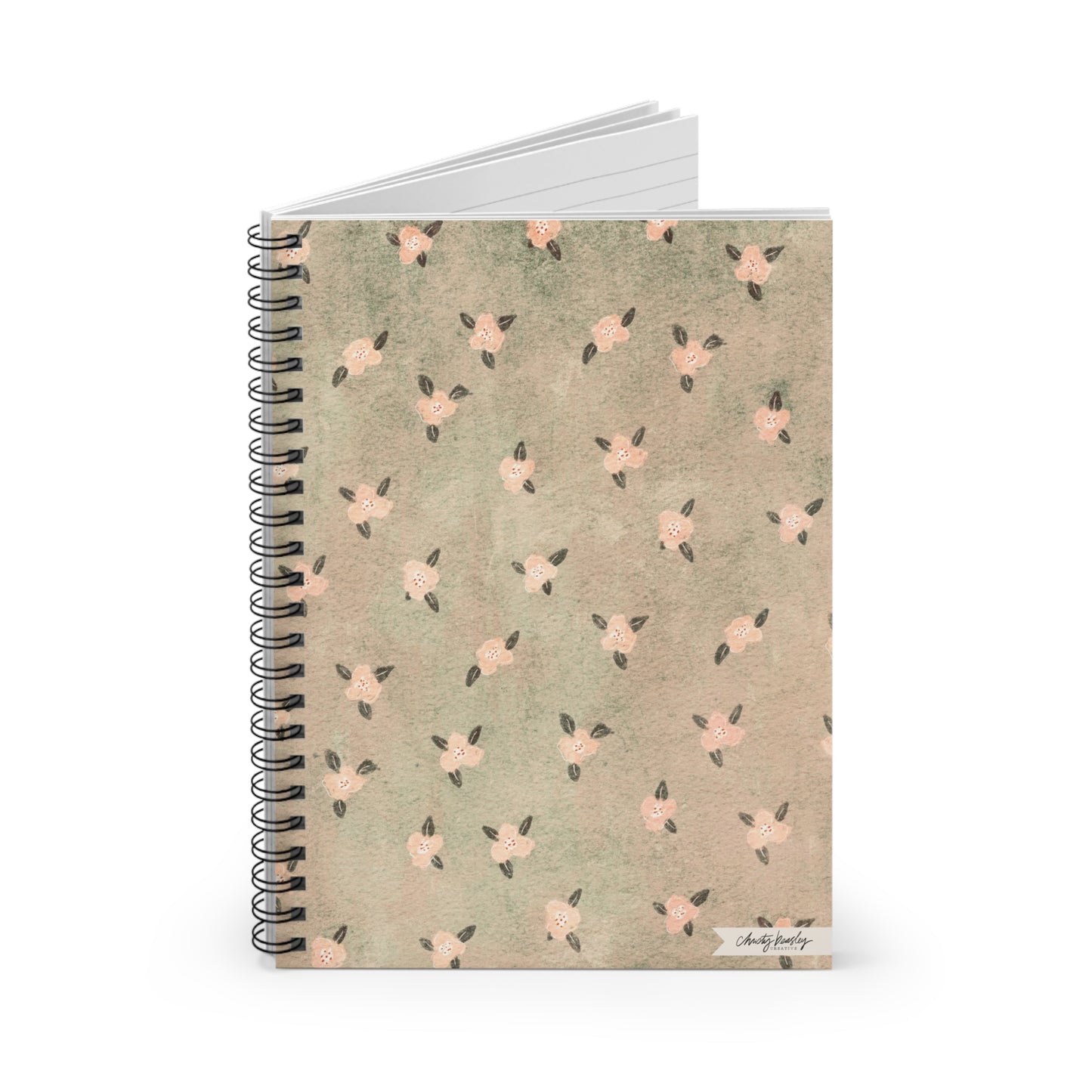 Grungy Pink Floral Spiral Notebook - Ruled Line - by Christy Beasley