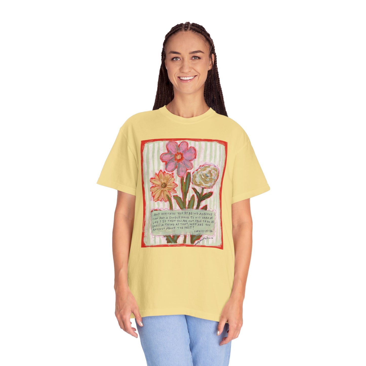 Floral Bunch - Luke 12:25-26 - Unisex Garment-Dyed Comfort Colors T-shirt - by Christy Beasley