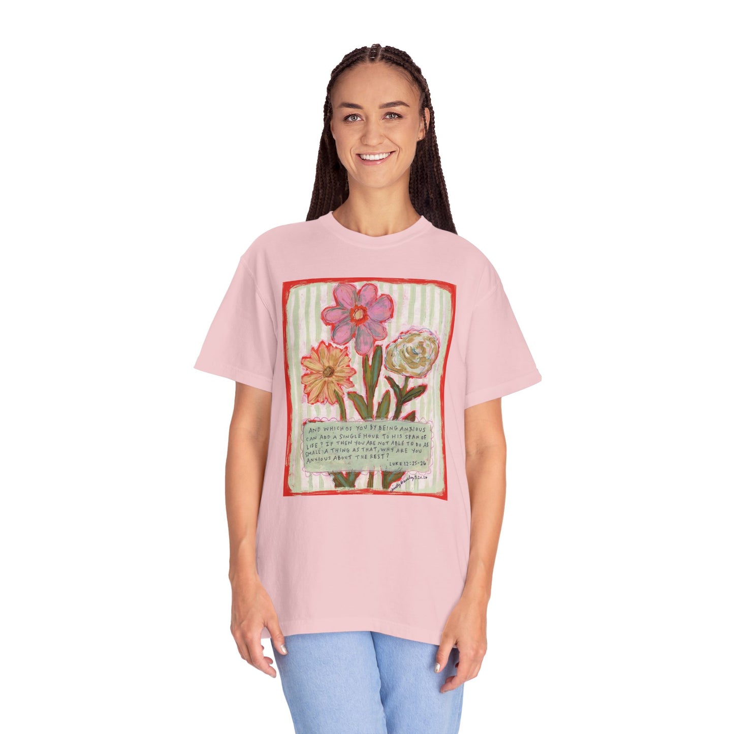Floral Bunch - Luke 12:25-26 - Unisex Garment-Dyed Comfort Colors T-shirt - by Christy Beasley