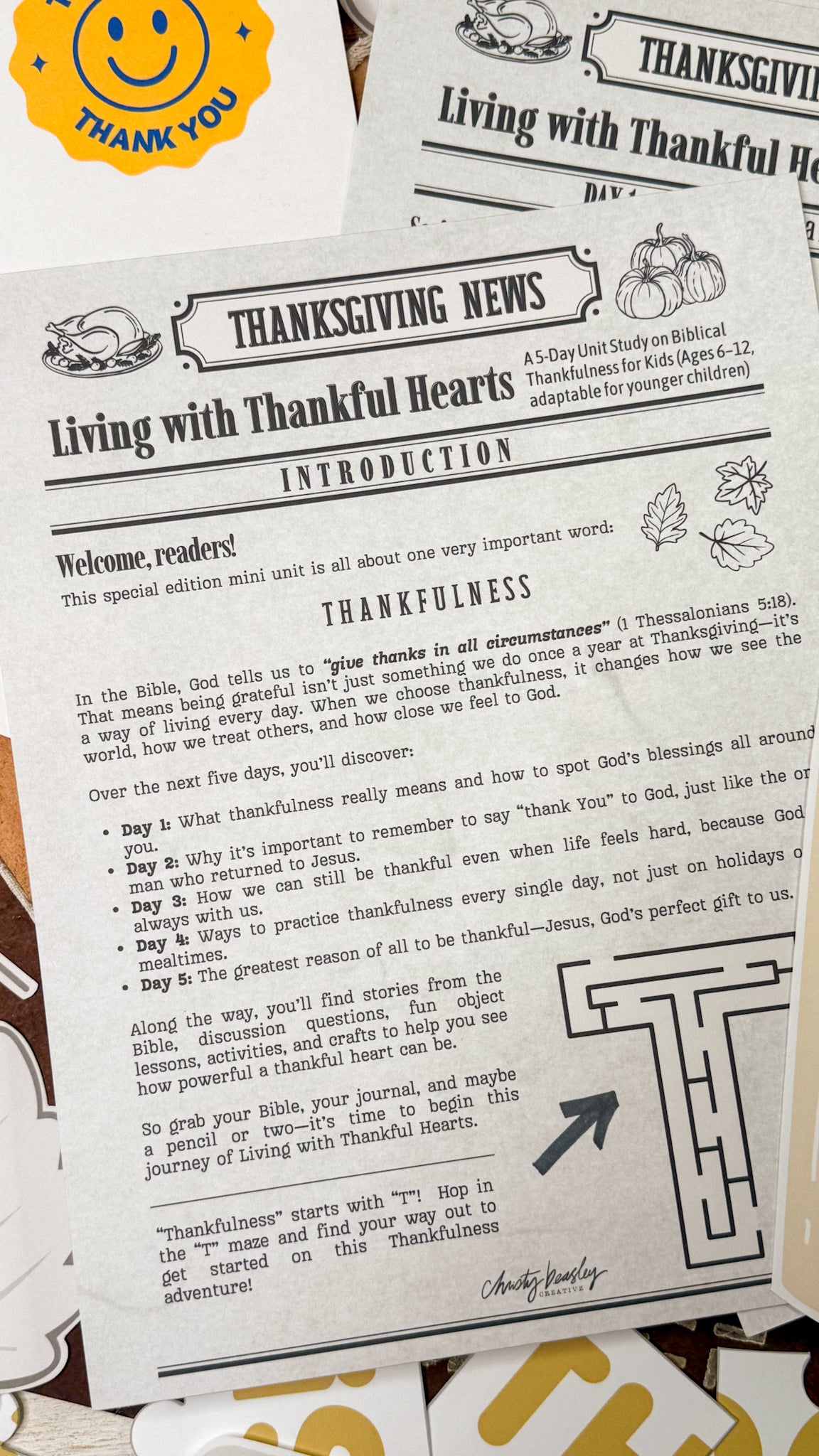 Living with Thankful Hearts Mini Unit Study Digital Download