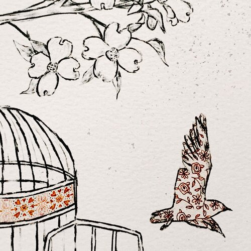 Bird Cage Charcoal Print